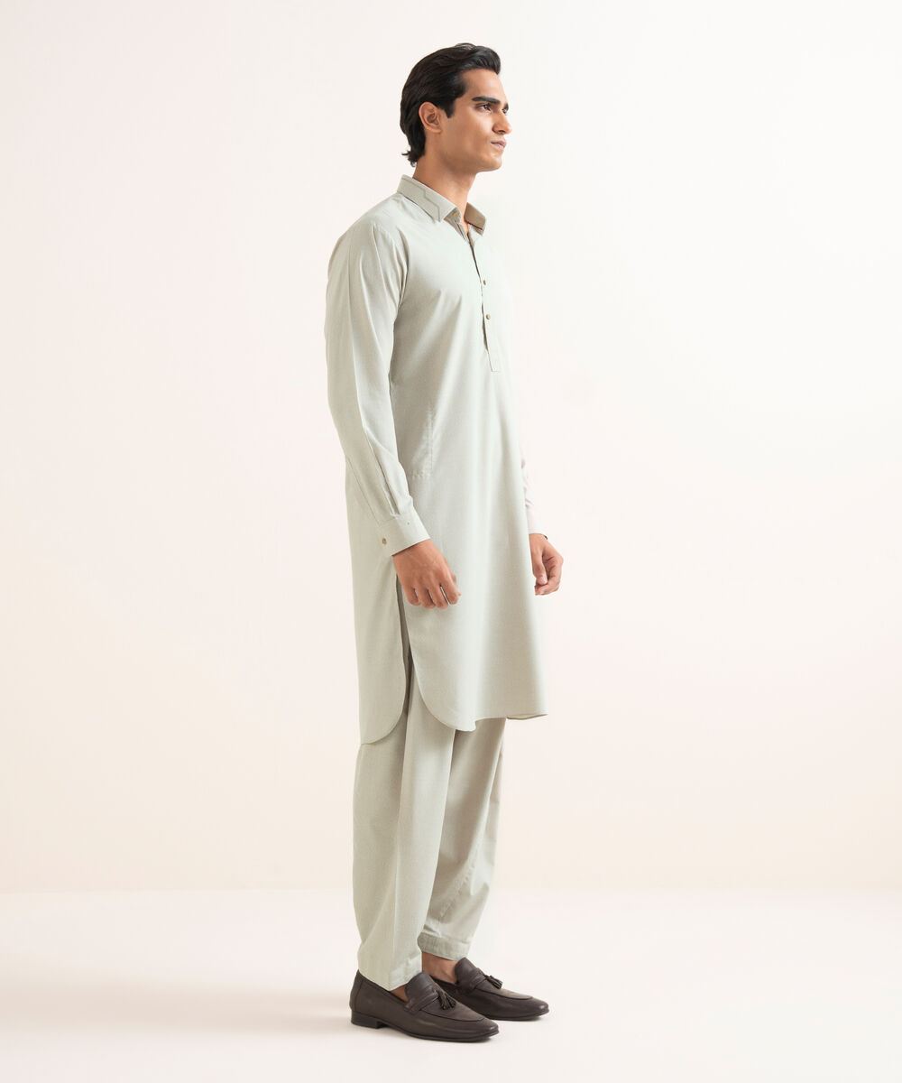 Men's Stitched Textured Wash & Wear Beige Suit