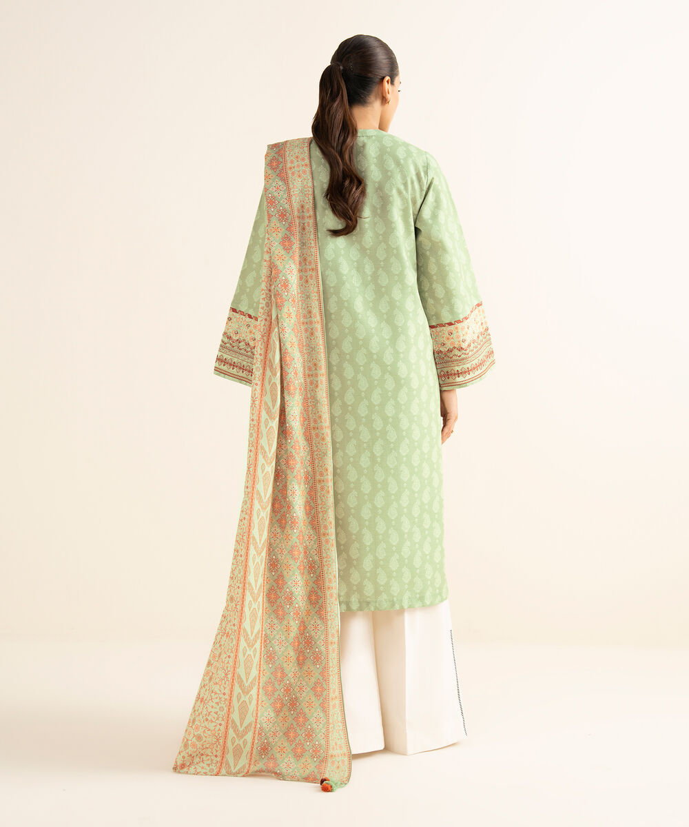 Women's Unstitched Cotton Embroidered Green 2 Piece Suit