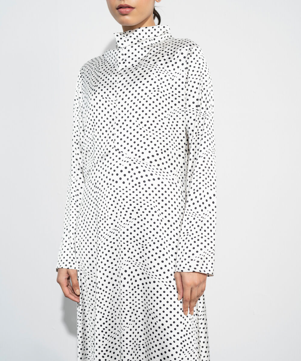 Women's Western White And Black Polka Dot Satin Dress