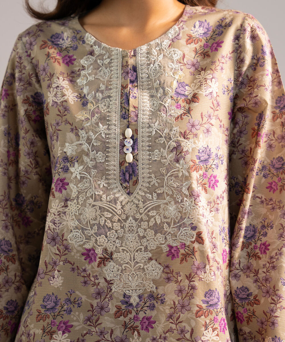 Women's RTW Zari Lawn Embroidered Sand Green 2 Piece Suit