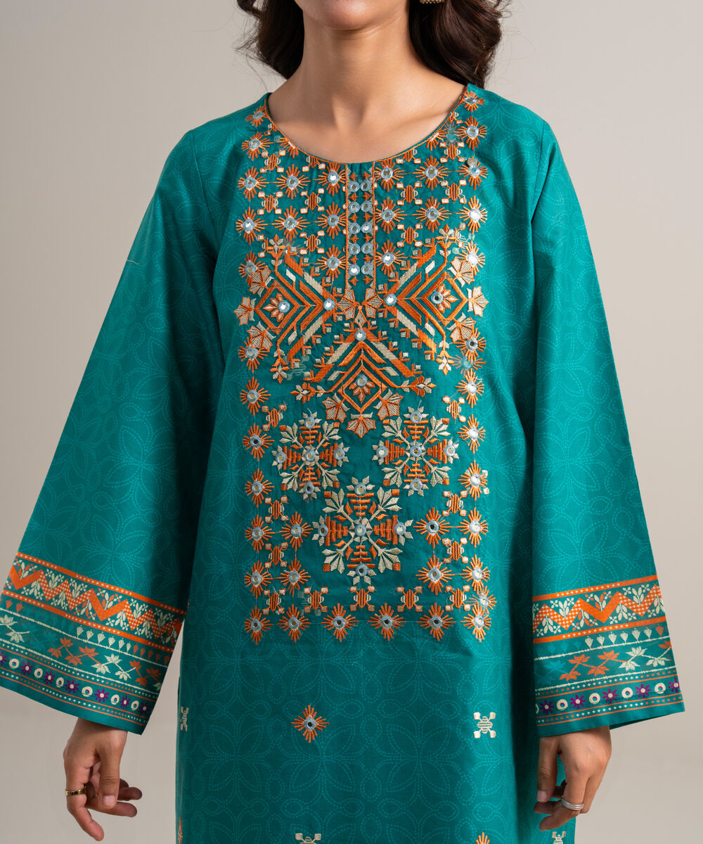 Women's Unstitched Lawn Embroidered Blue 3 Piece Suit