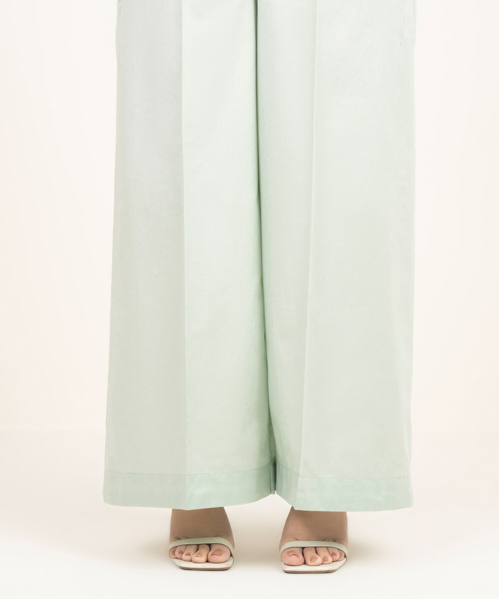 Women's RTW Cambric Solid Seafoam Green Flared Pants