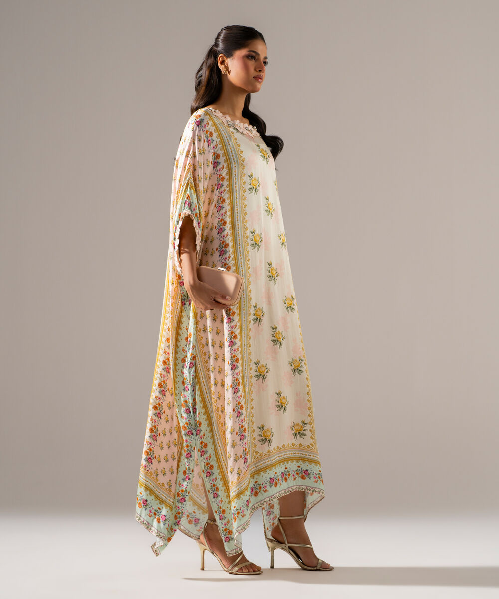 Women's RTW White Featheer Chamoz Printed Off White Kaftan