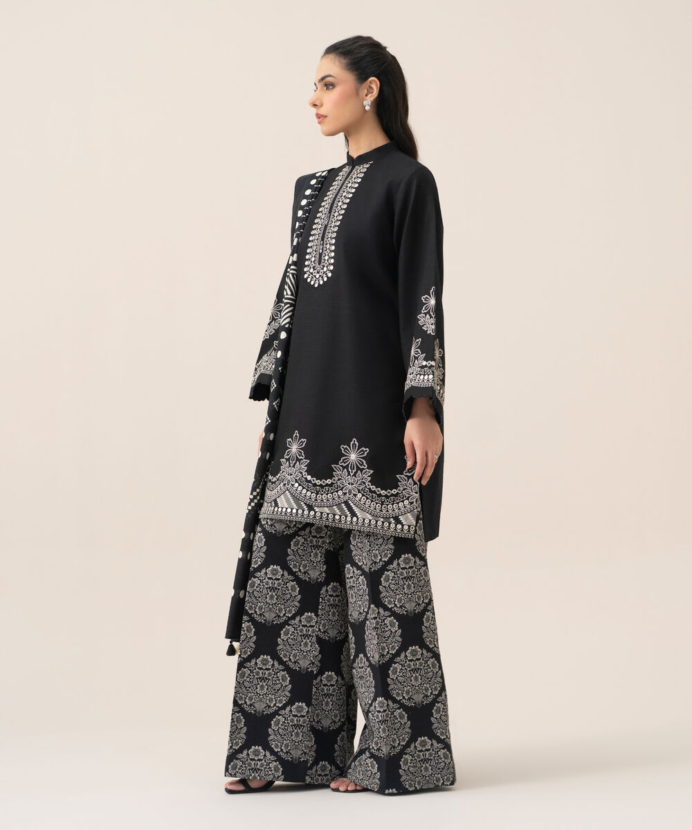 Women's Unstitched Lawn Embroidered Black 3 Piece Suit