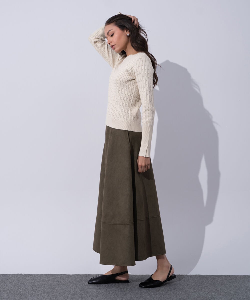 Women's Western Wear Ecru Textured Cable-Knit Jumper
