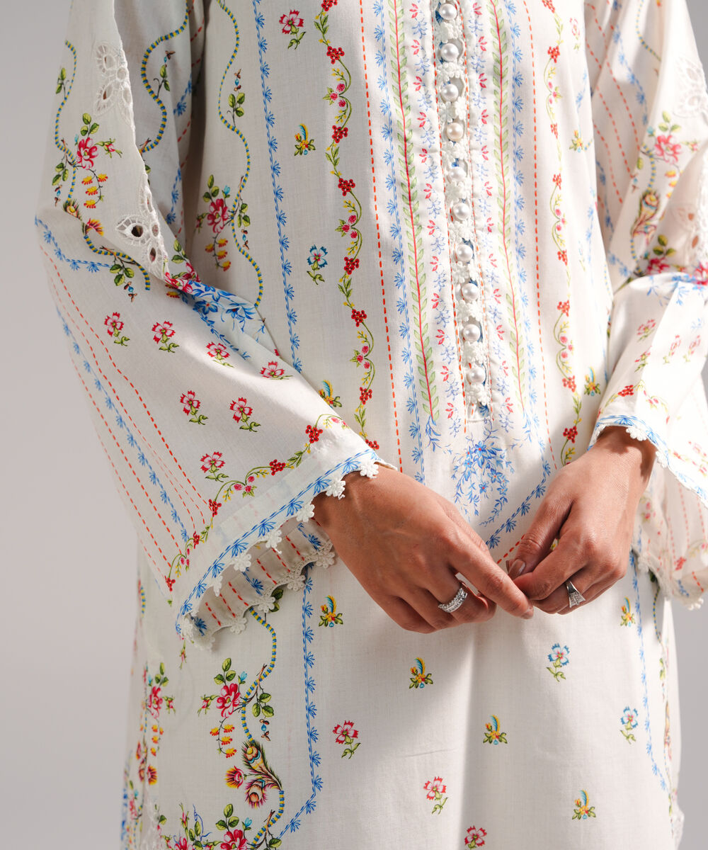 Women's RTW Lawn Embroidered White Straight Shirt