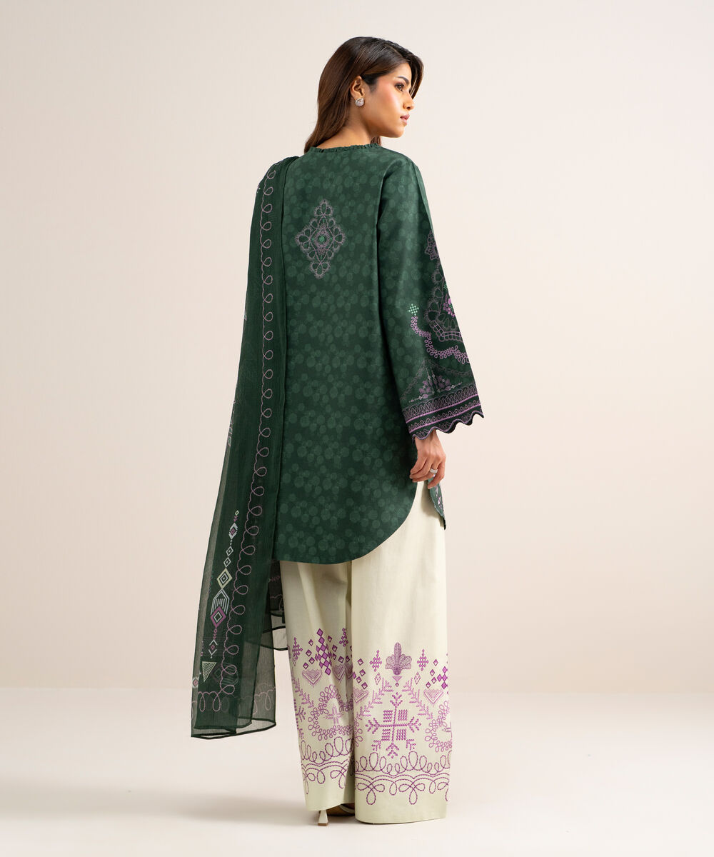 Women's Unstitched Cotton Printed Green  3 Piece Suit