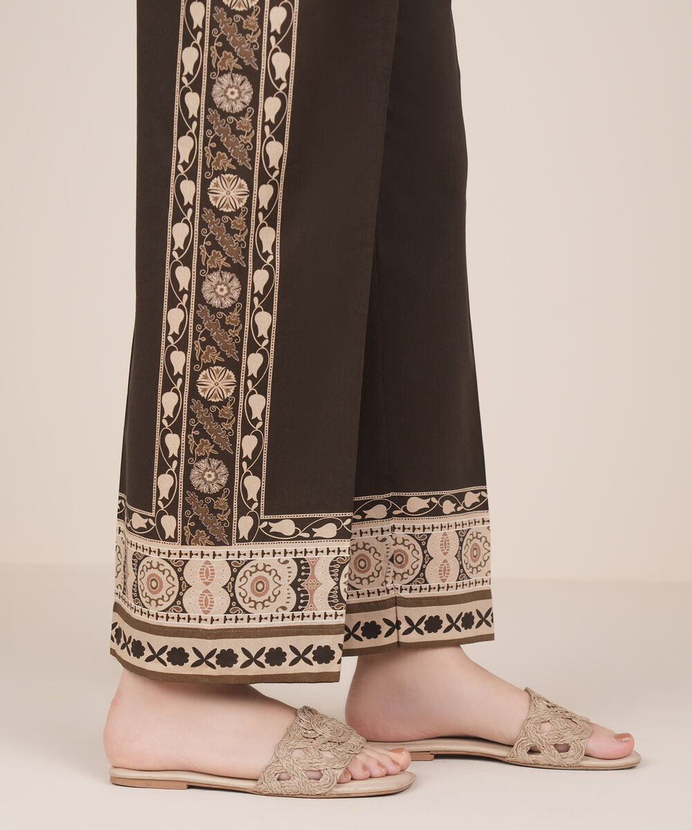 Women's RTW Cotton Viscose Brown Printed Straight Pants