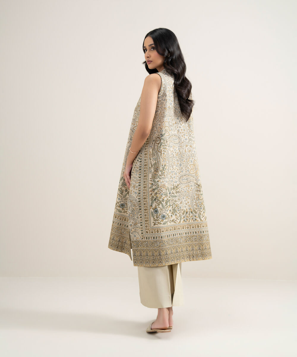 Women's Unstitched Lawn Printed Off White 2 Piece Suit