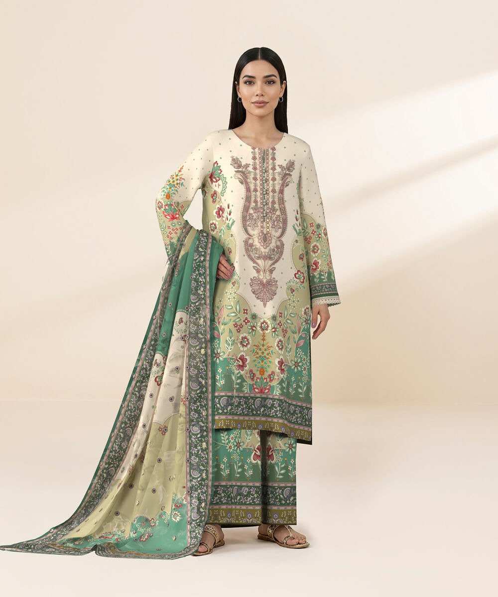 Women's Unstitched Lawn Multi Embroidered 3 Piece Suit
