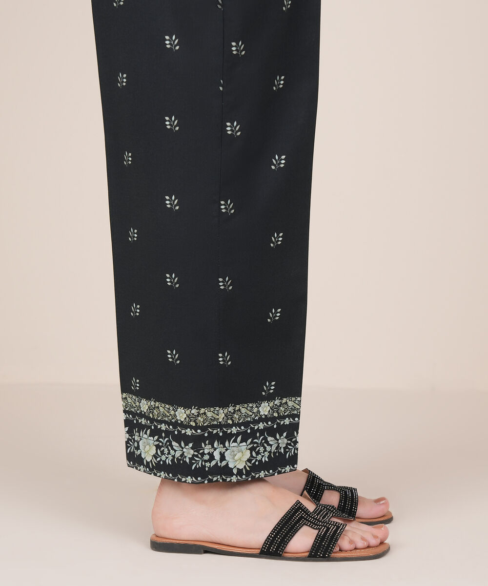 Women's RTW Cambric Black Printed Straight Pants