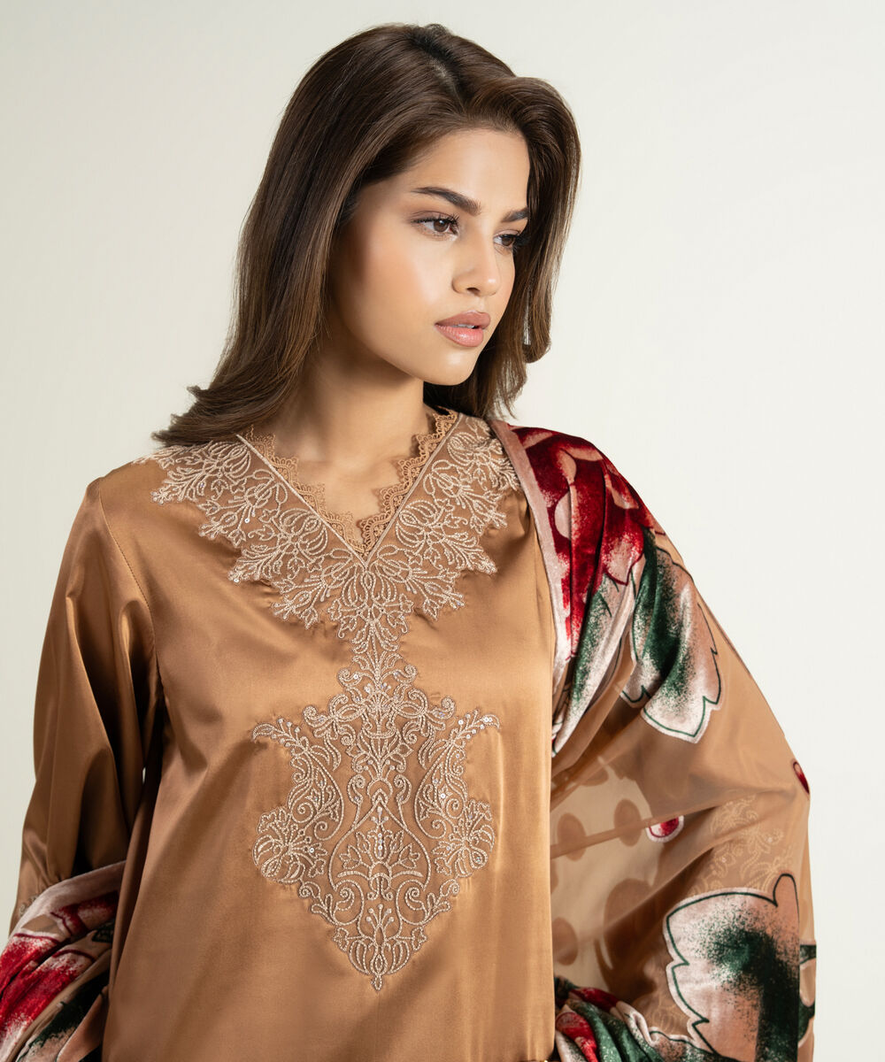 Women's Unstitched Blended Satin 3 Piece Suit