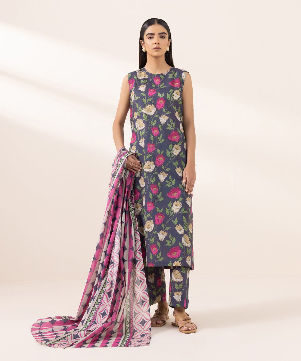 Printed Dupatta 3PBDW24V112D Sapphire PK
