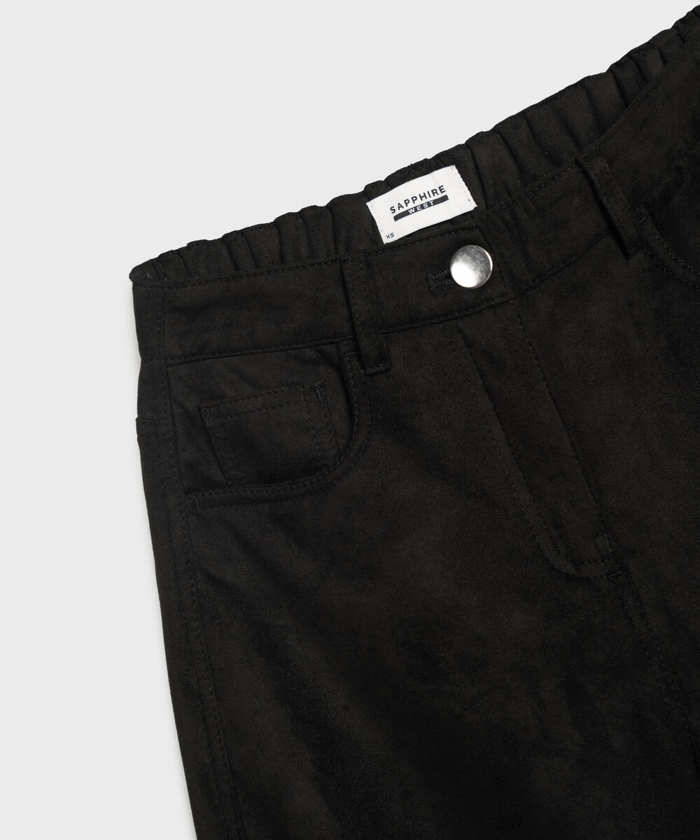 Women's Western Wear Black Faux Suede Straight Trousers