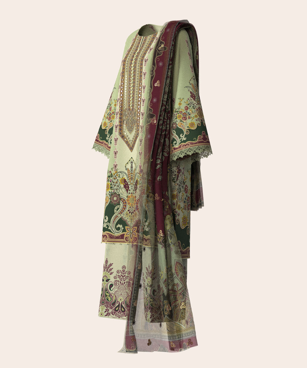 Women's Unstitched Lawn Multi  Embroidered 3 Piece Suit