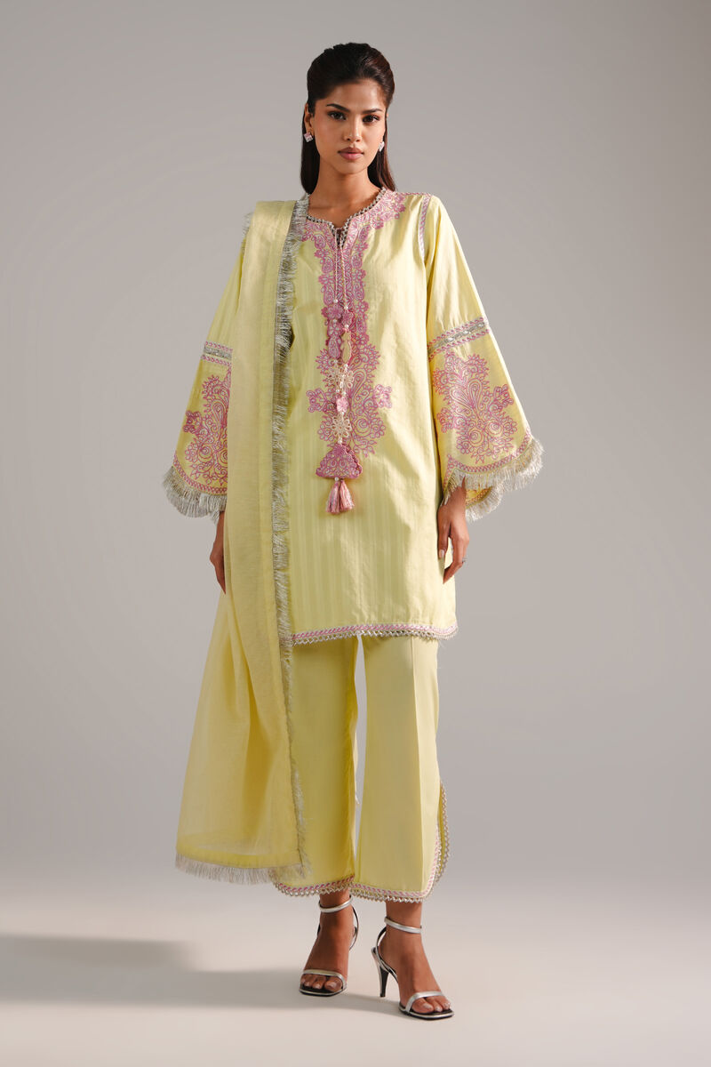 3 Piece - Embroidered Leno Kara Suit