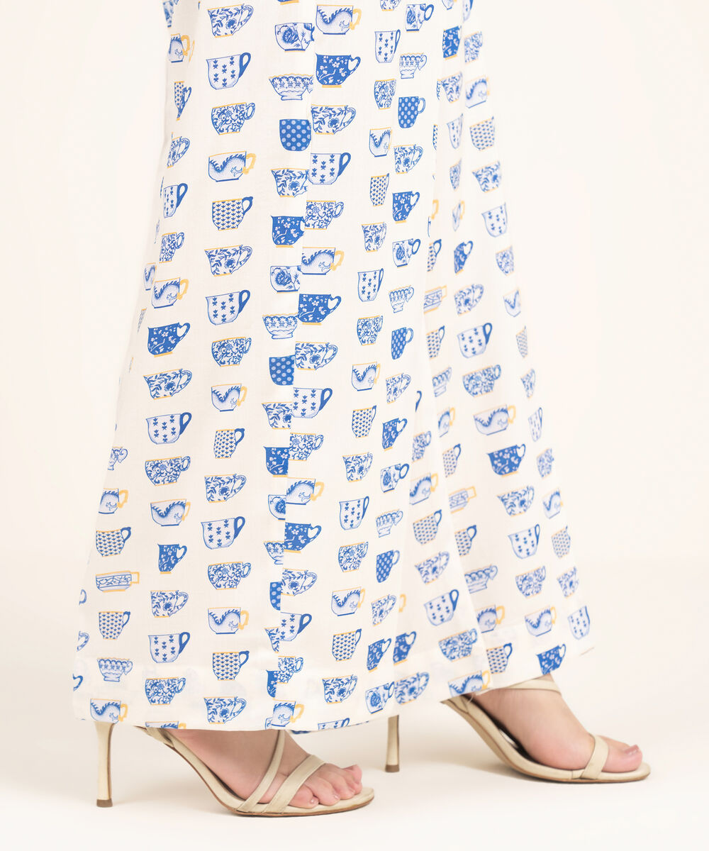 Women's RTW Linen Viscose Printed Off White Culottes