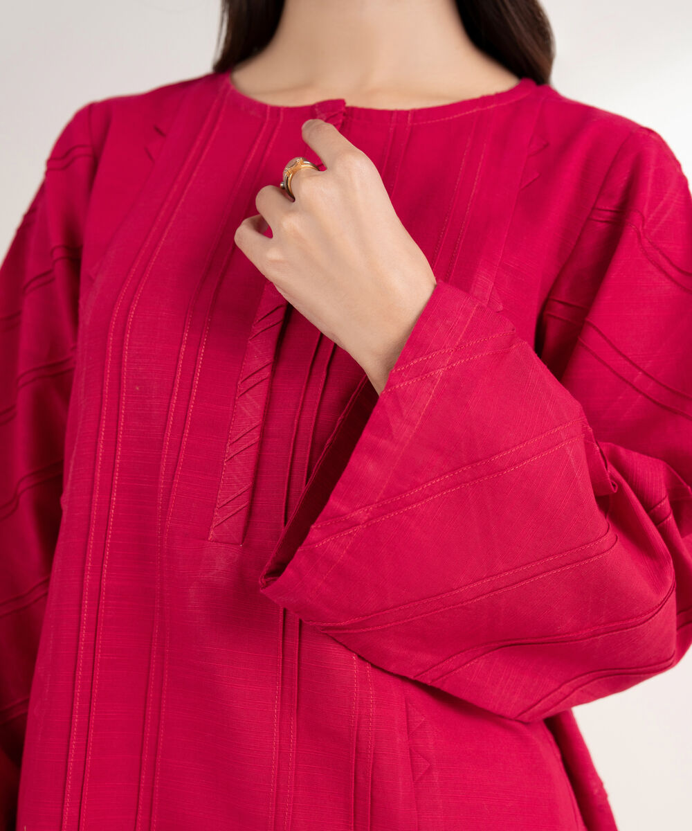 Women's RTW Khaddar Solid Straight Pink Shirt