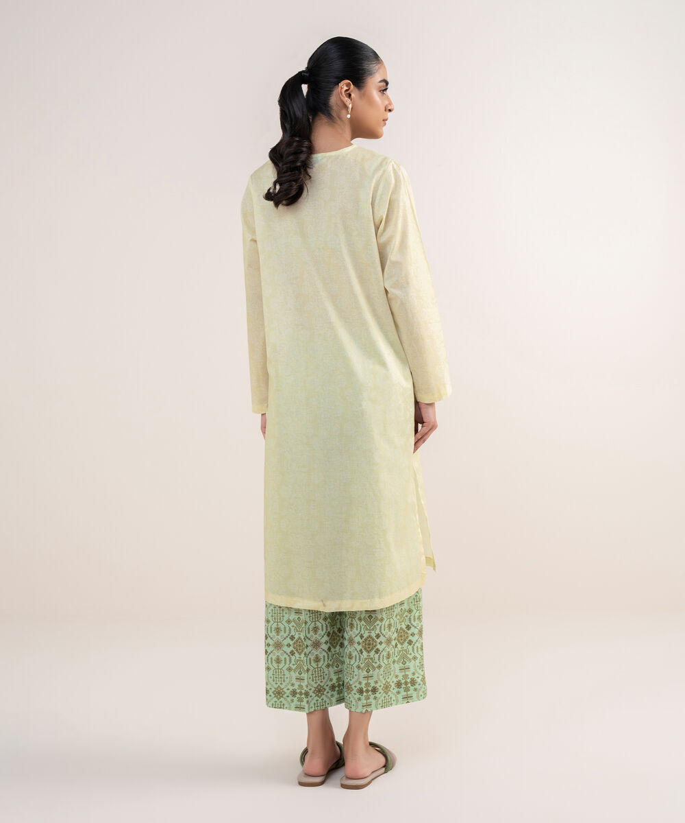 Women's RTW Lawn Yellow Embroidered A-Line Shirt