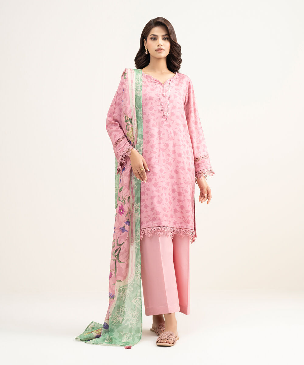 Women's RTW Arabic Lawn Printed Pink Straight Shirt