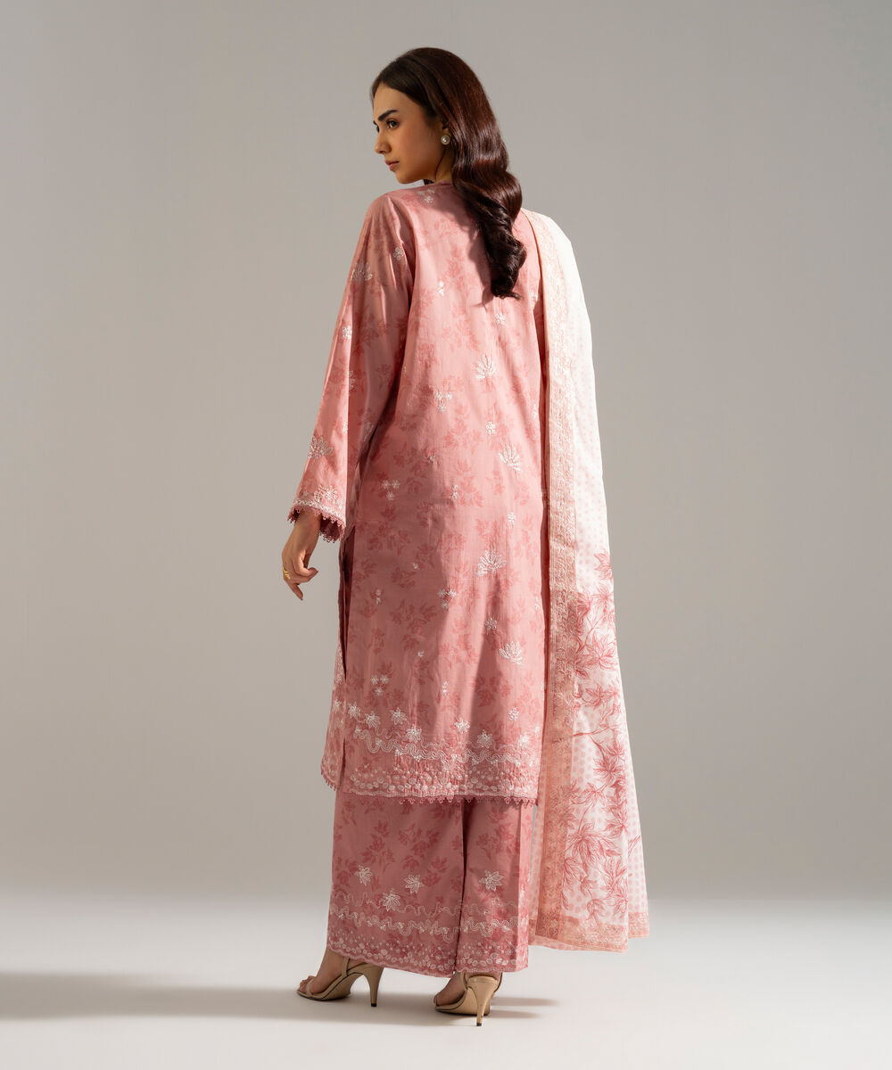 Women's RTW Lawn Embroidered Pink 3 Piece Suit