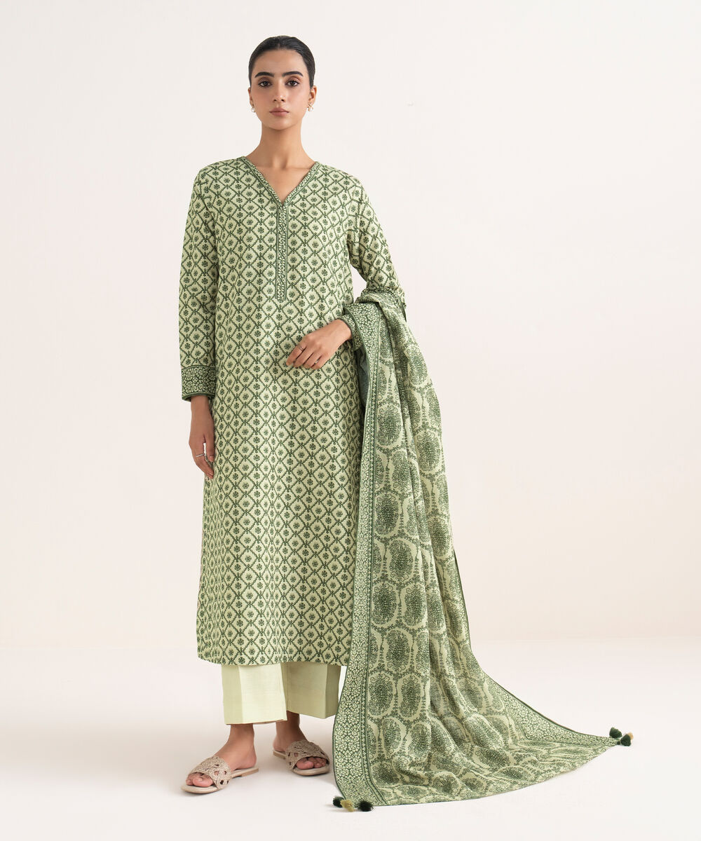 Women's Unstitched Light Khaddar Printed Multi Three Piece Suit