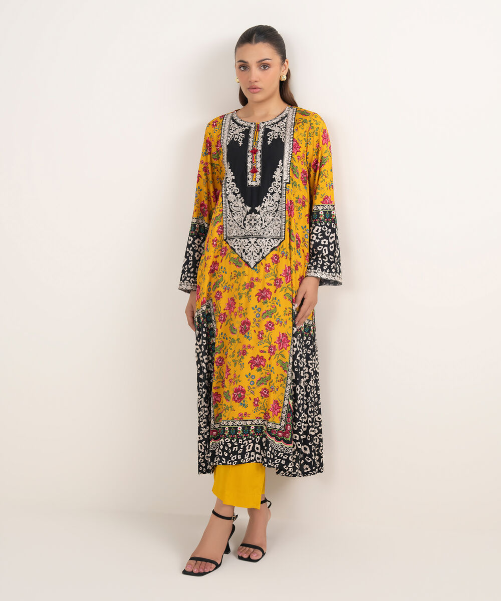 Women's RTW Arabic Lawn Yellow Printed Aline Shirt
