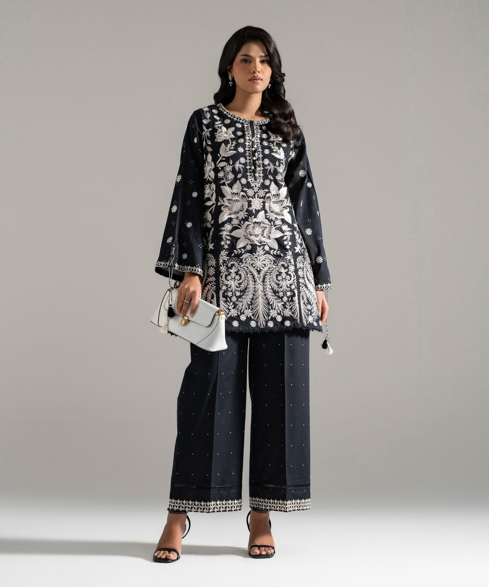 Women's RTW Lawn Embroidered Black 2 Piece Suit