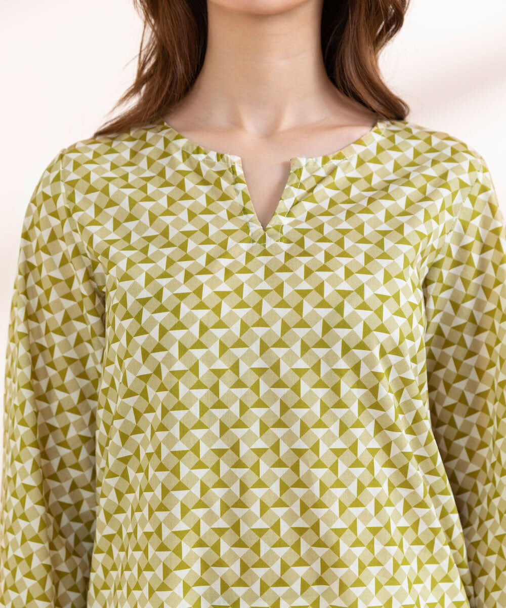 Women's Pret Khaddar Green Printed Straight Shirt