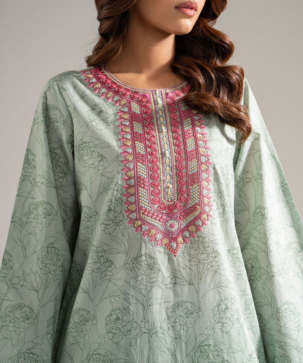 Women's RTW Cambric Embroidered Green 2 Piece Suit