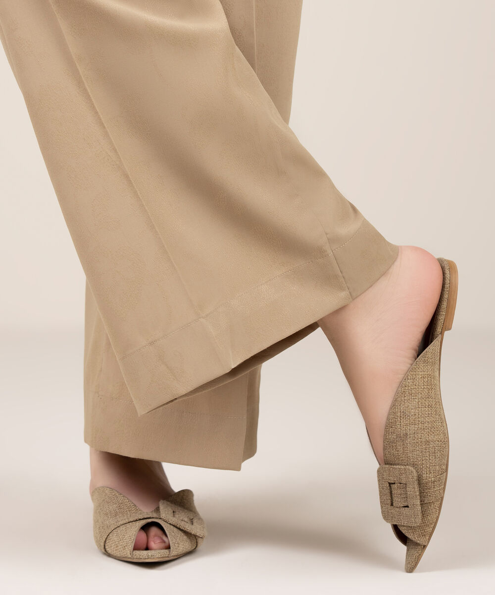 Women's RTW Self Jacquard Leno Solid Beige Culottes
