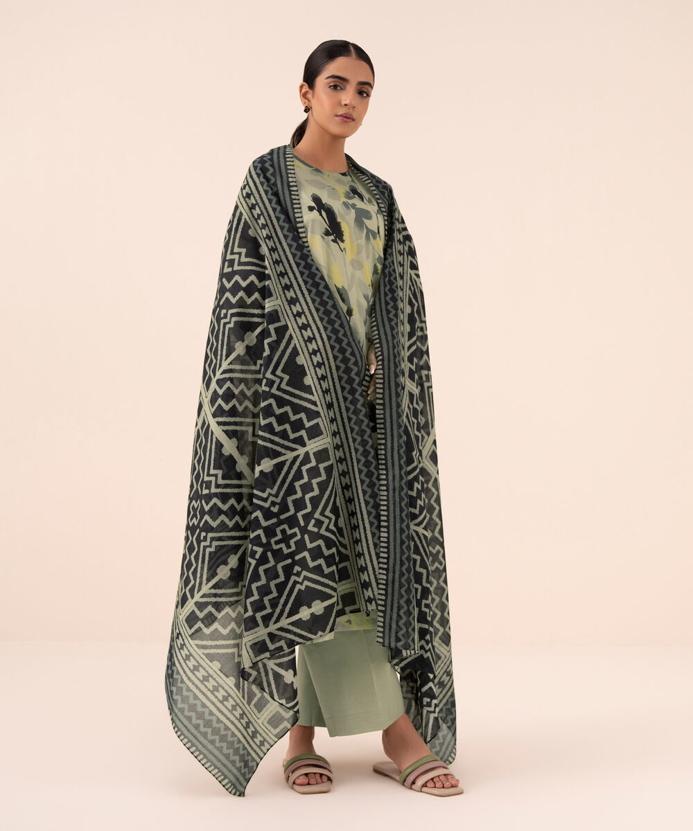 Women's Unstitched Cotton Printed Multi Three Piece Suit