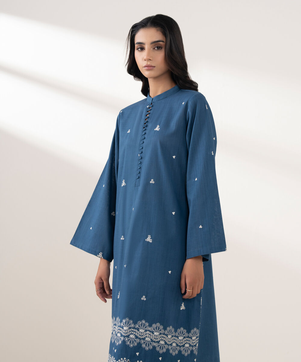 Women's RTW Cross Hatch Embroidered Blue 2 Piece Suit