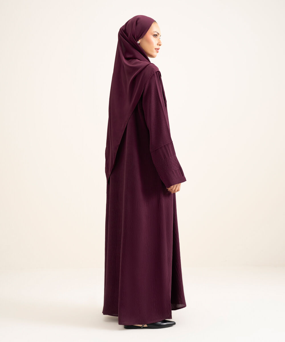 Women's Maroon Textured Abbaya Set