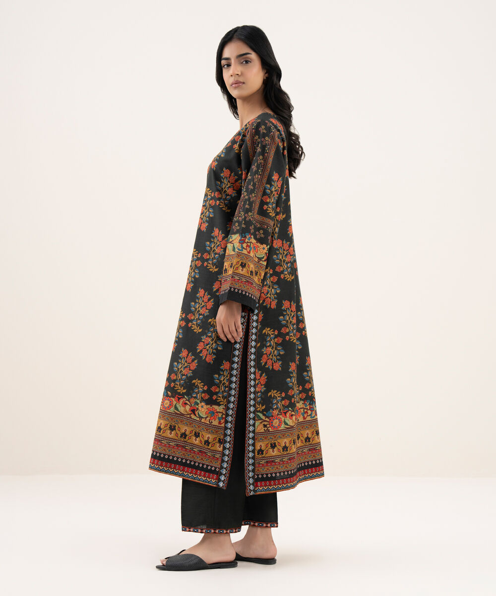 Women's RTW Light Khaddar Embroidered A-Line Black Shirt