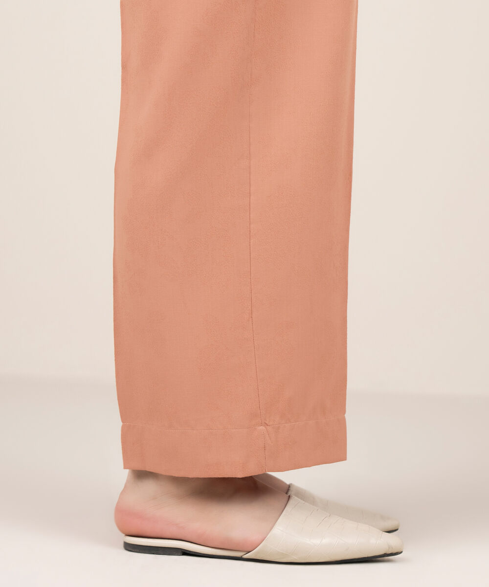 Women's RTW Self Jacquard Leno Solid Peach Straight Pants