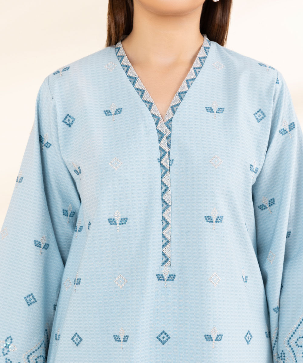 Women's Unstitched Blue Dobby 3 Piece Suit