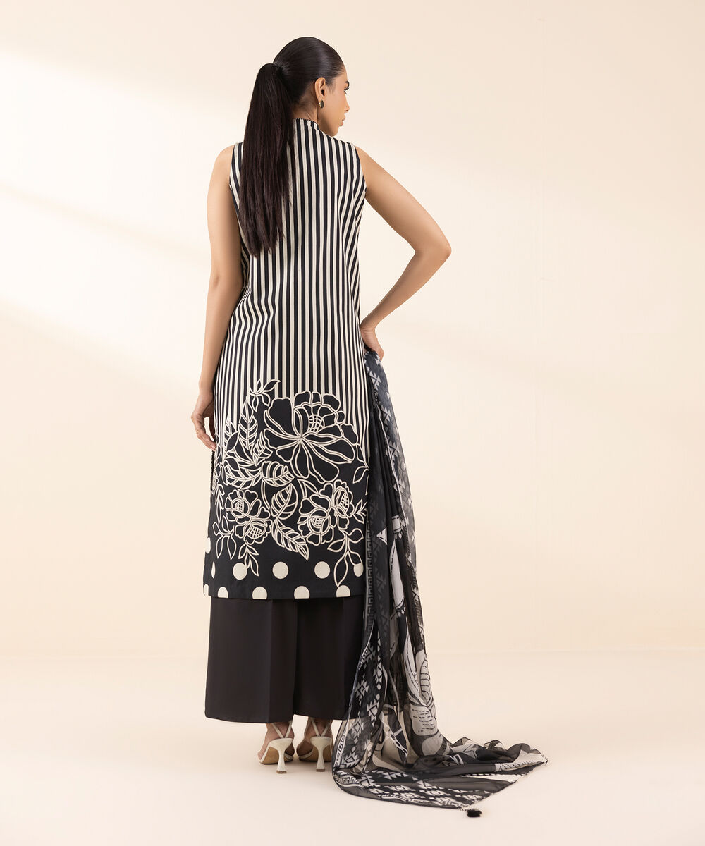 Women's Unstitched Lawn Printed Black 3 Piece Suit