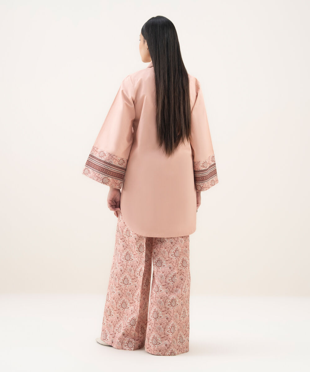 Women's Unstitched Cotton Printed Pink 2 Piece Suit