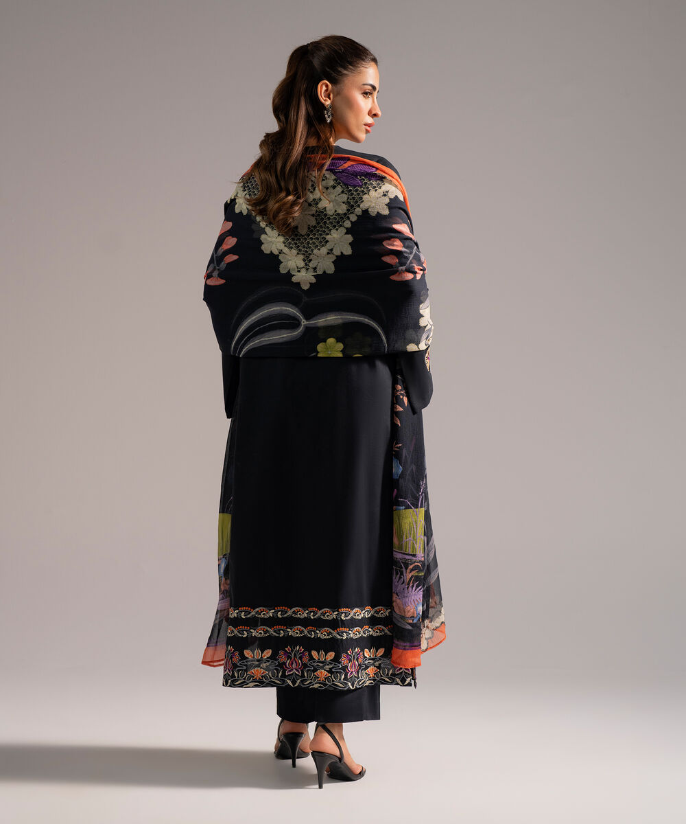 Women's RTW Cambric Embroidered Black 3 Piece Suit