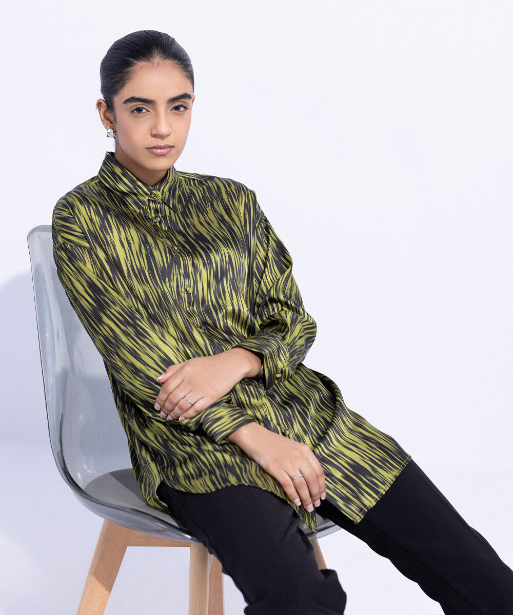 Woman - Green Loose Fit Silky Shirt