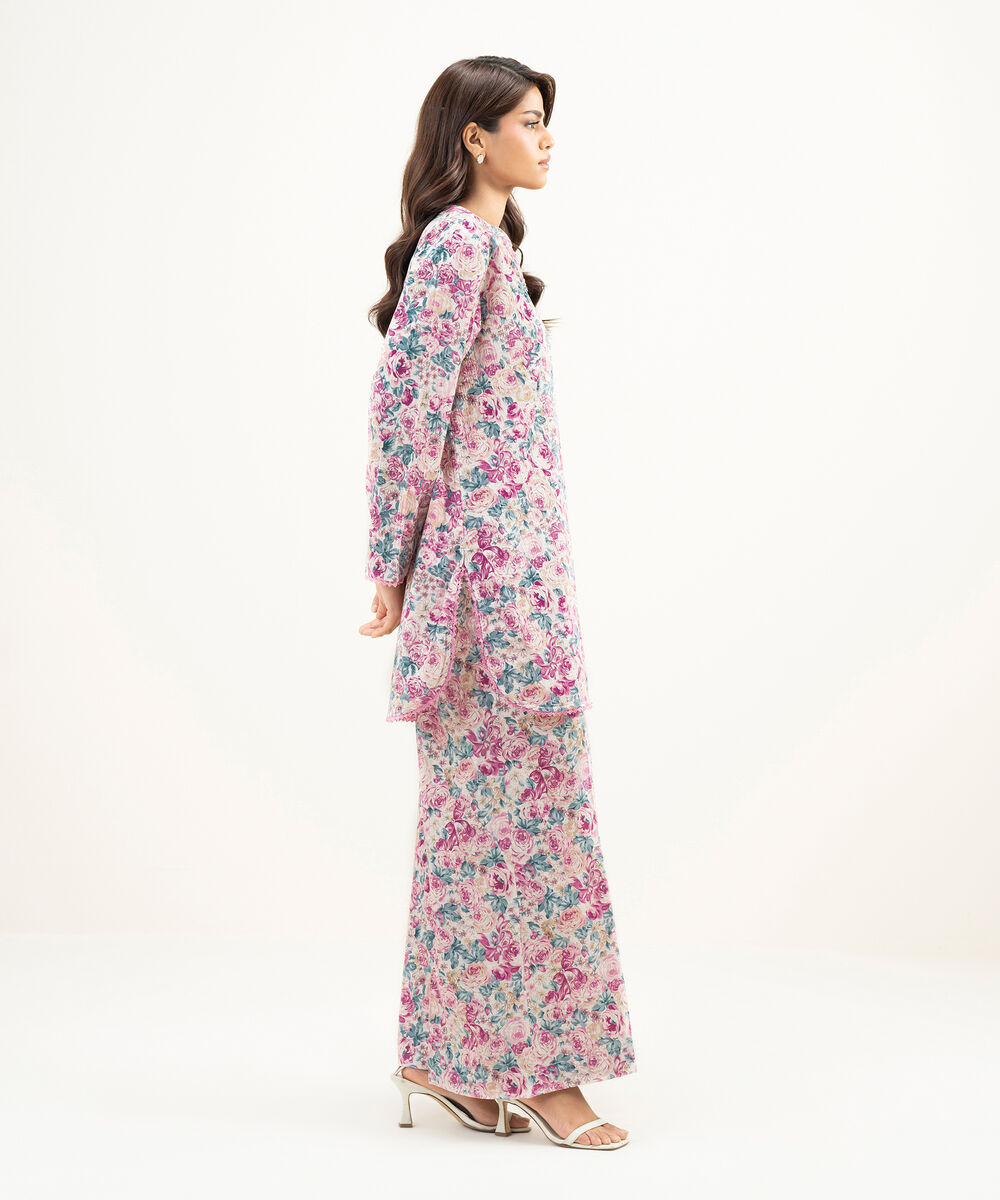 Women's RTW Seersucker Printed Pink Straight Shirt