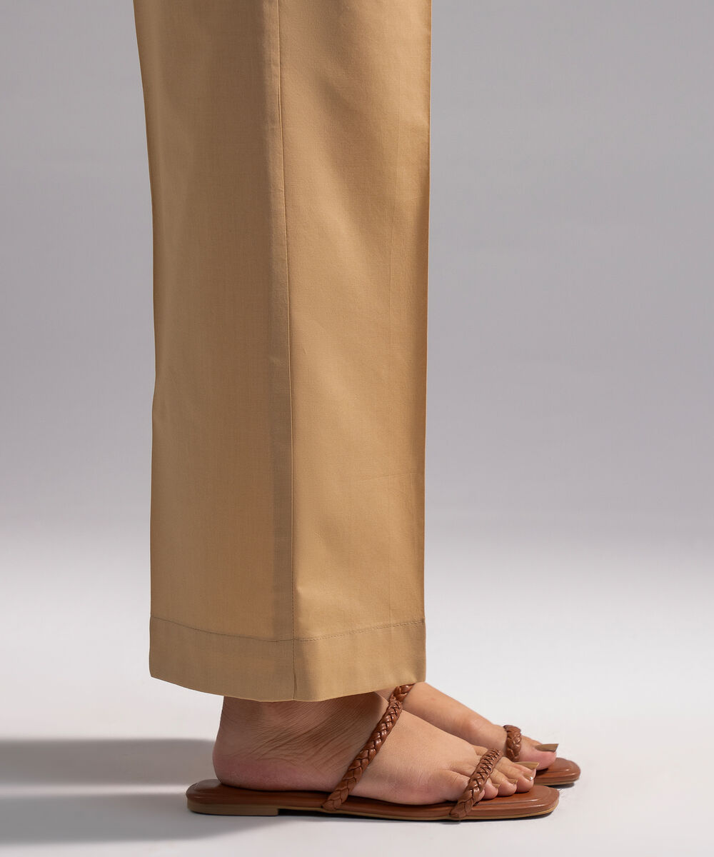 Women's RTW Cambric Solid Beige Straight Pants