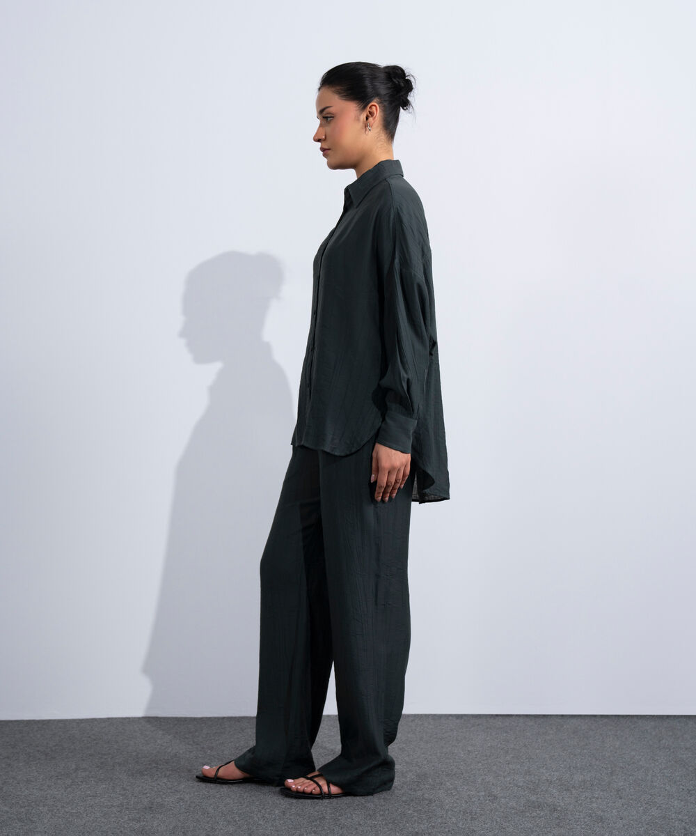Women's Western Dark Grey Oversized Textured Shirt