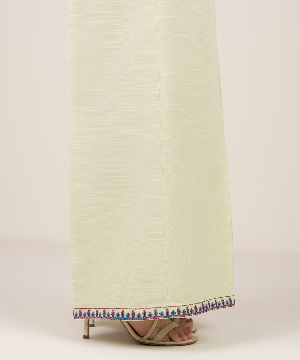 Women's RTW Cotton Embroidered Mint Green Flared Pants