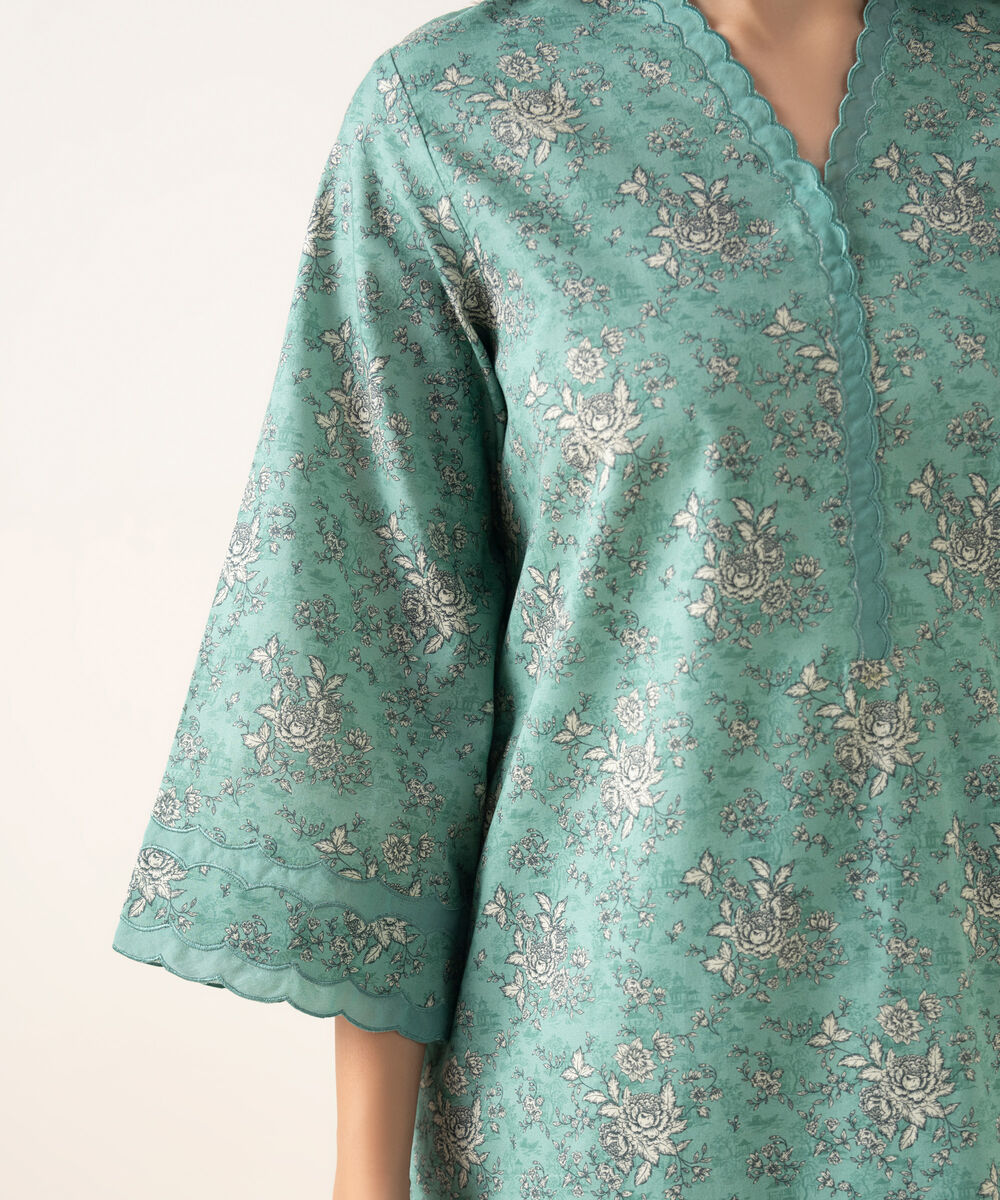 Women's Unstitched Lawn Printed Green 2 Piece Suit