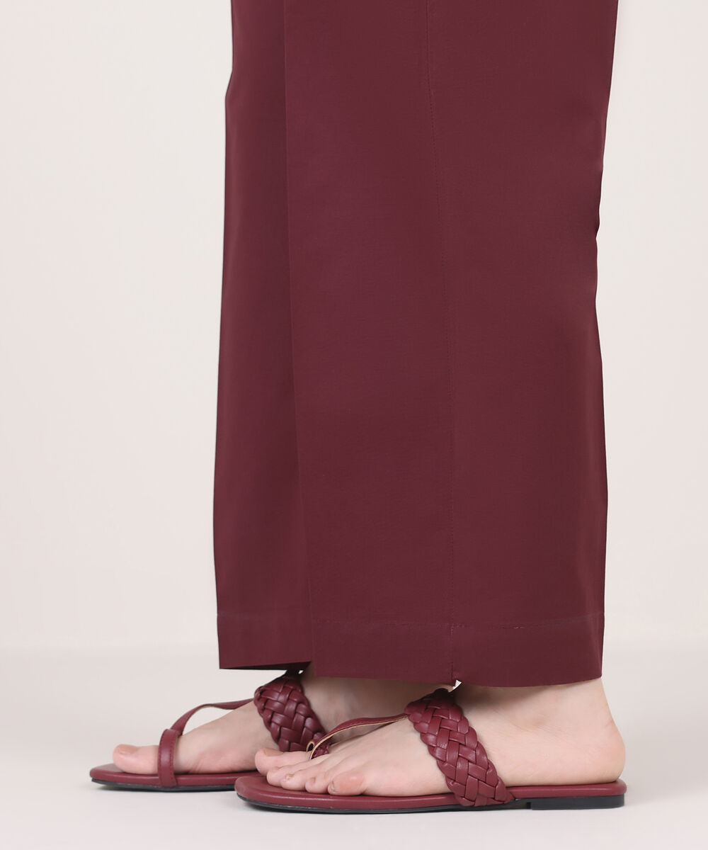 Women's RTW Cambric Red Solid Straight Pants