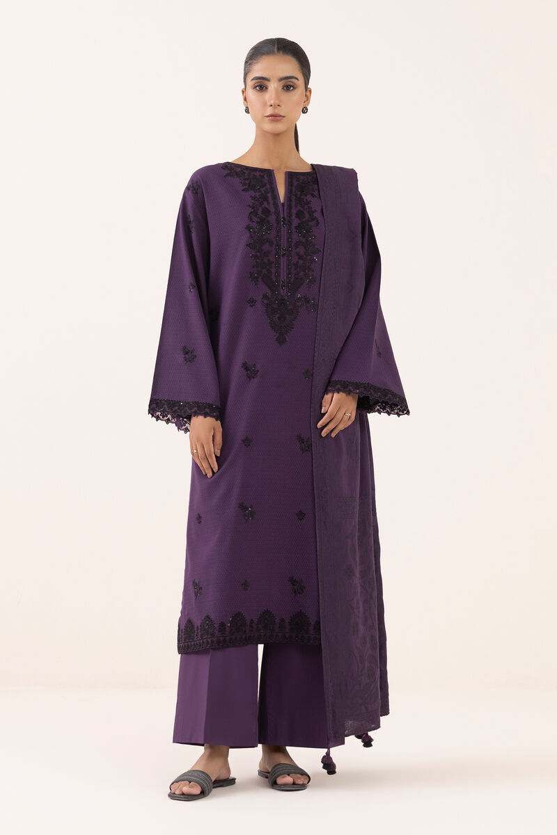 3 Piece - Embroidered Dobby Suit