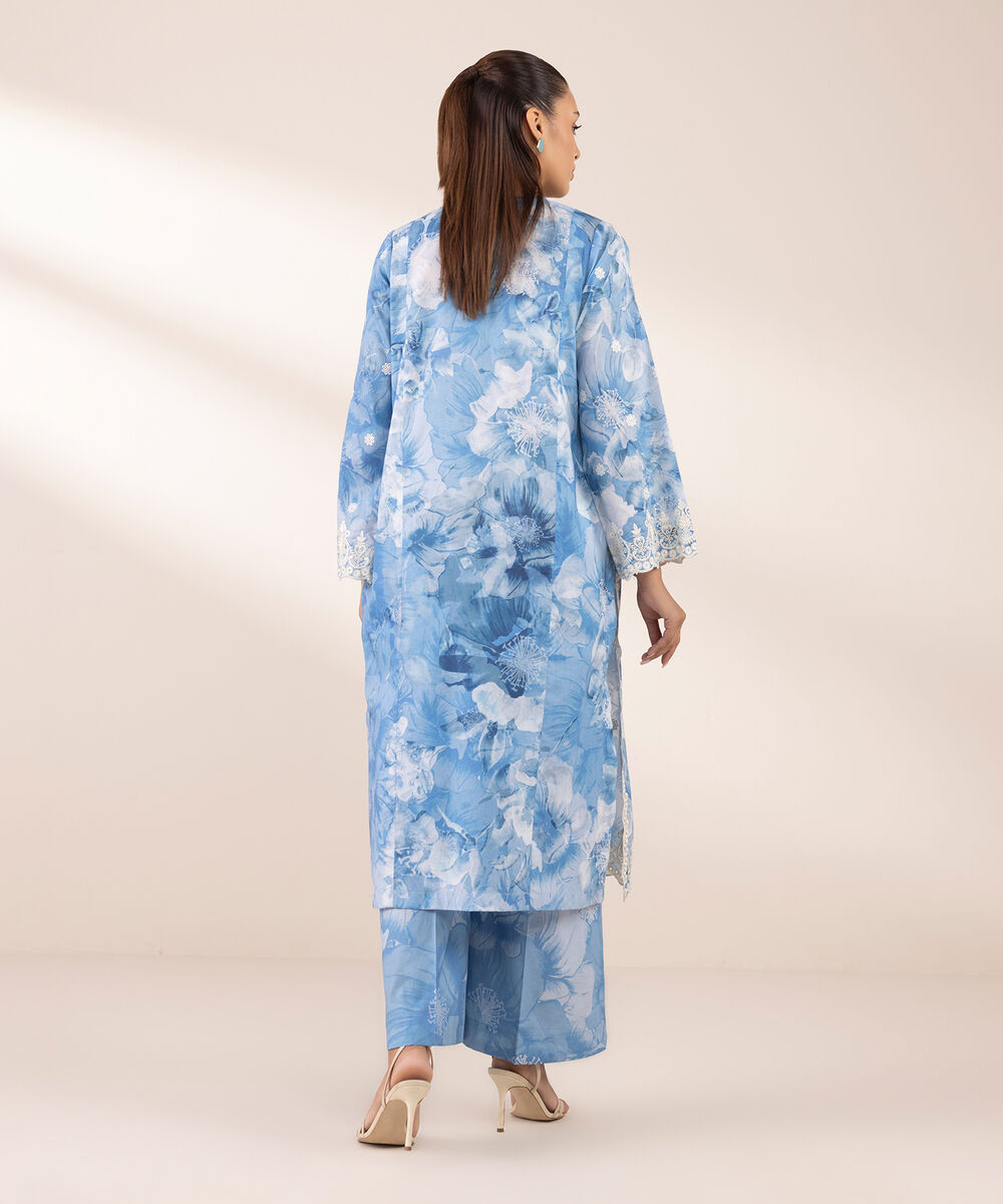 Women's RTW Lawn Blue Embroidered A-Line Shirt