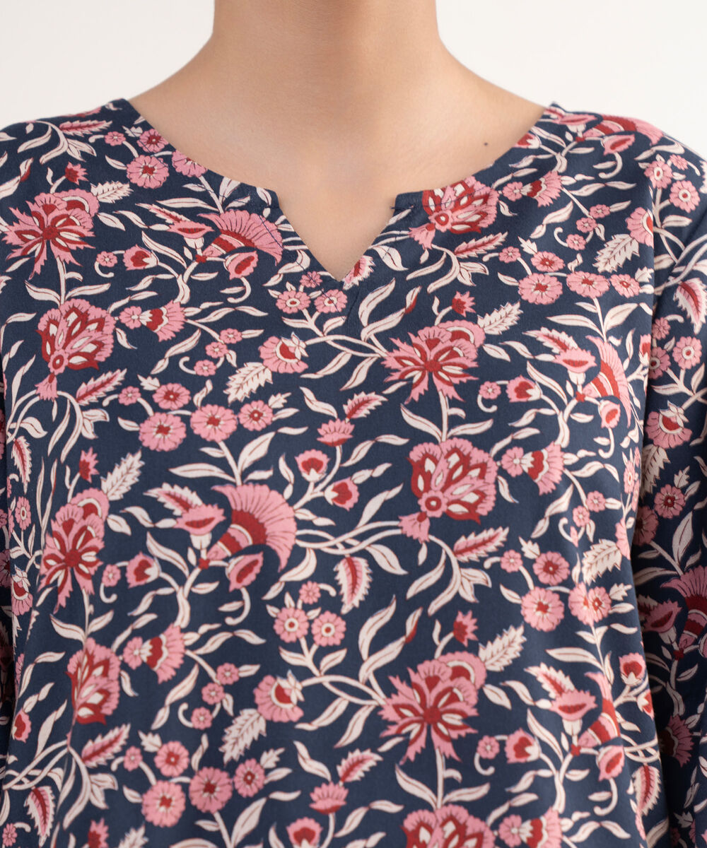 Women's RTW Lawn Viscose Blue Printed Straight Shirt